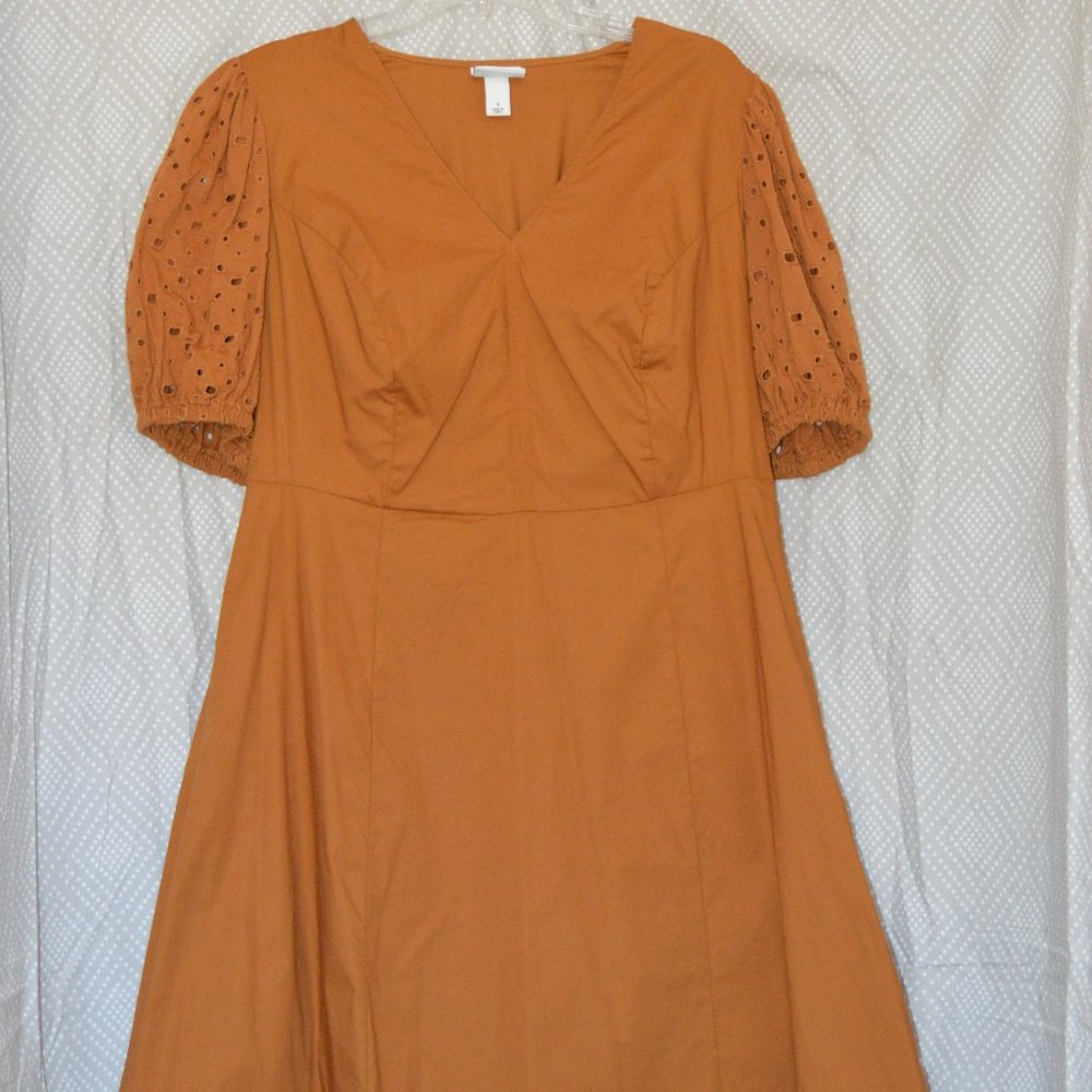 Ava & Viv - Mustard Gold Eyelet Sleeve Midi Dress